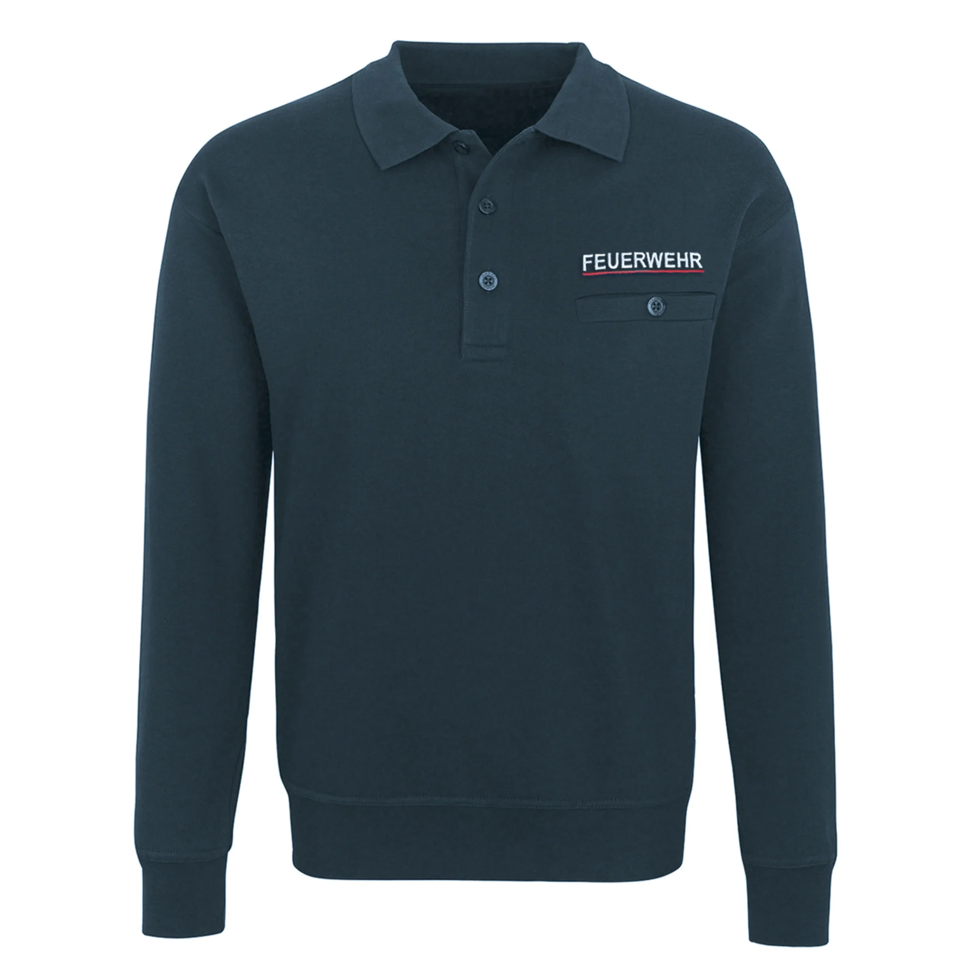 Buettner_Fire-Fashion_Kollektion_Sachsen_Seatshirt_mit_Polokragen_marineblau_mit_feuerwehrlogo