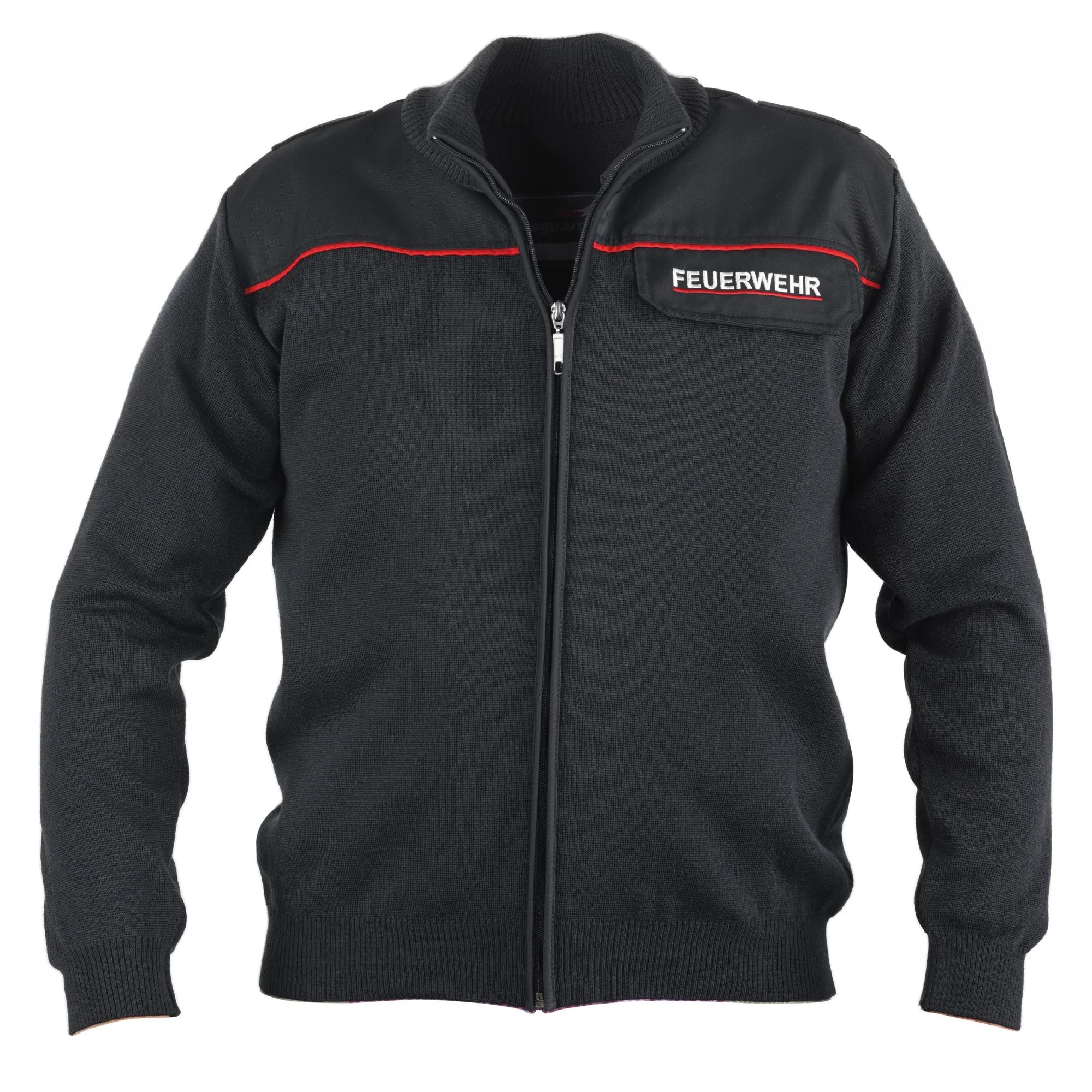 Buettner_Fire-Fashion_Kollektion_Sachsen_Strickjacke_schwarz_mit_feuerwehrlogo
