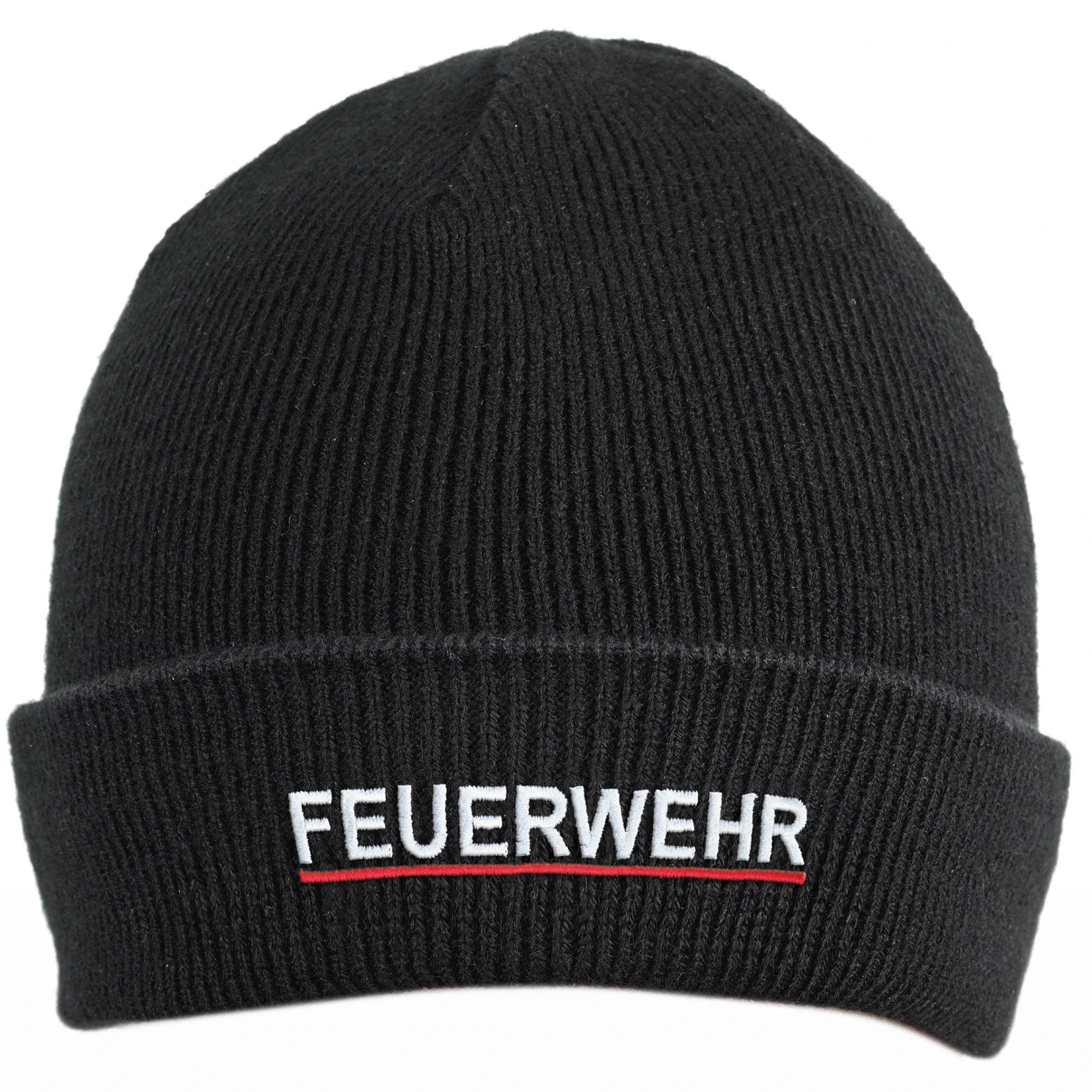Buettner_fire-fashion_Kollektion_Sachsen_Strickmuetze_schwarz_mit_feuerwehrlogo