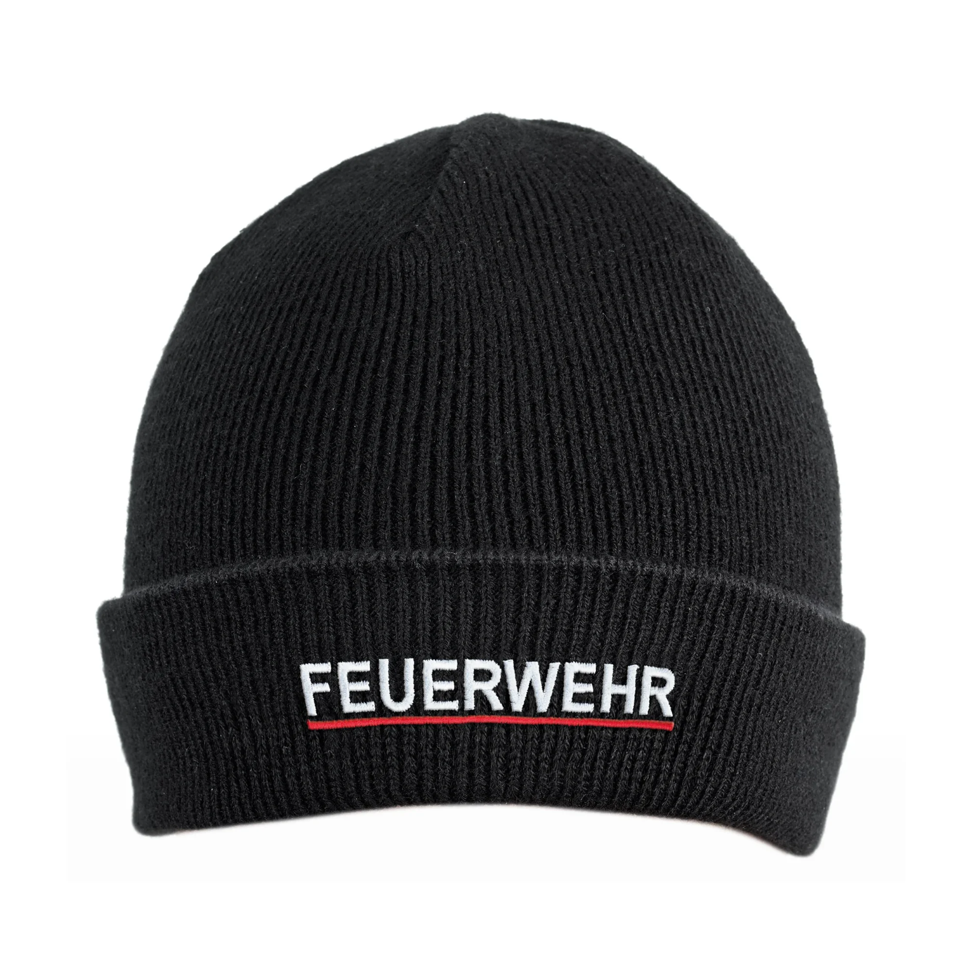 Buettner_Fire-fashion_Kollektion_Thueringen_Strickmuetze_scharz_mit_feuerwehrlogo